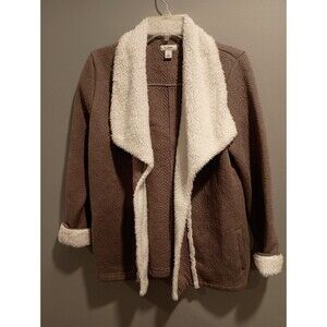 L.L.Bean Womens Small Brown Quilted Sherpa Lined Open Front Cardigan Jacket Coat